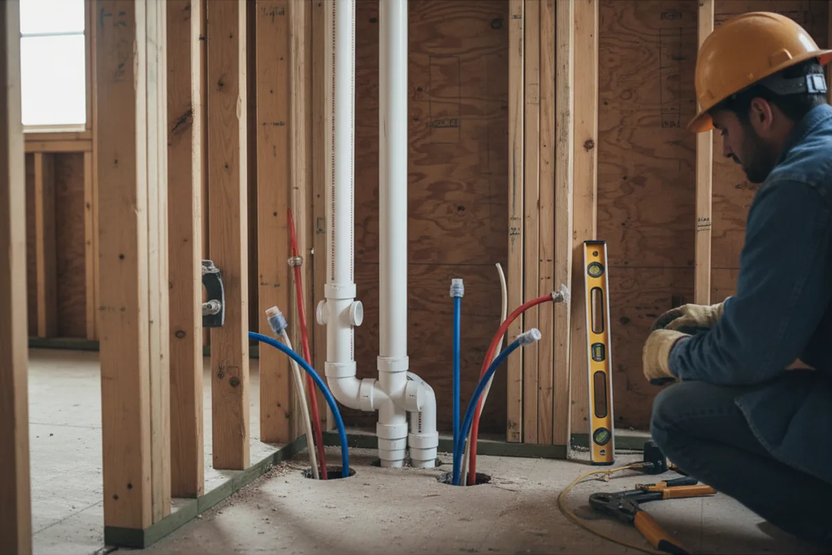 Drain and supply rough-in during Sump Pump Repair in Crockett